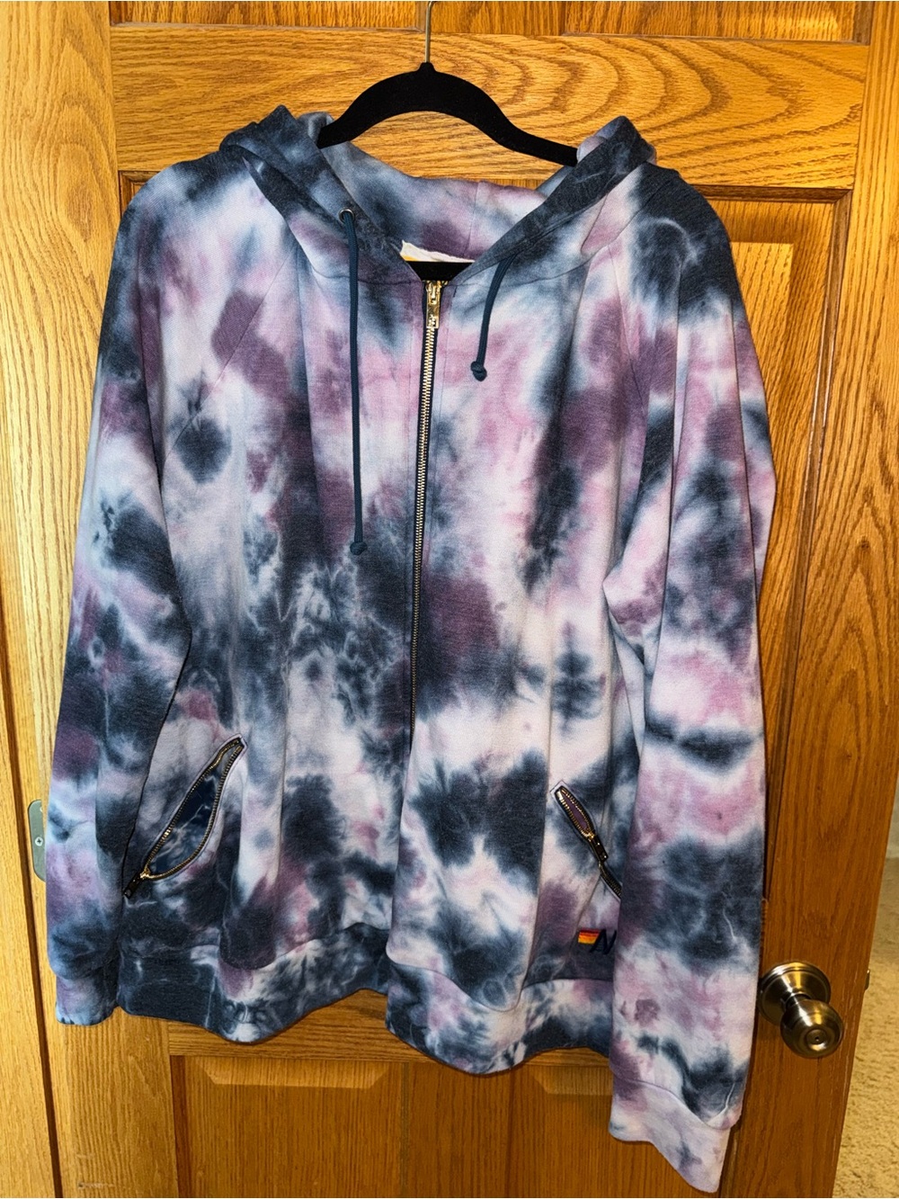 Aviator Nation Purple, Black & White Tie-Dye Zip Hoodie